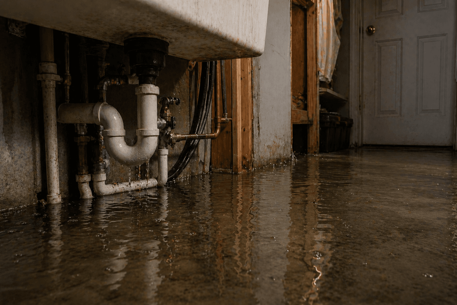 Flooded floor from a burst pipe inside an O'ahu home before the emergency plumber arrives — Alpha Omega Plumbing