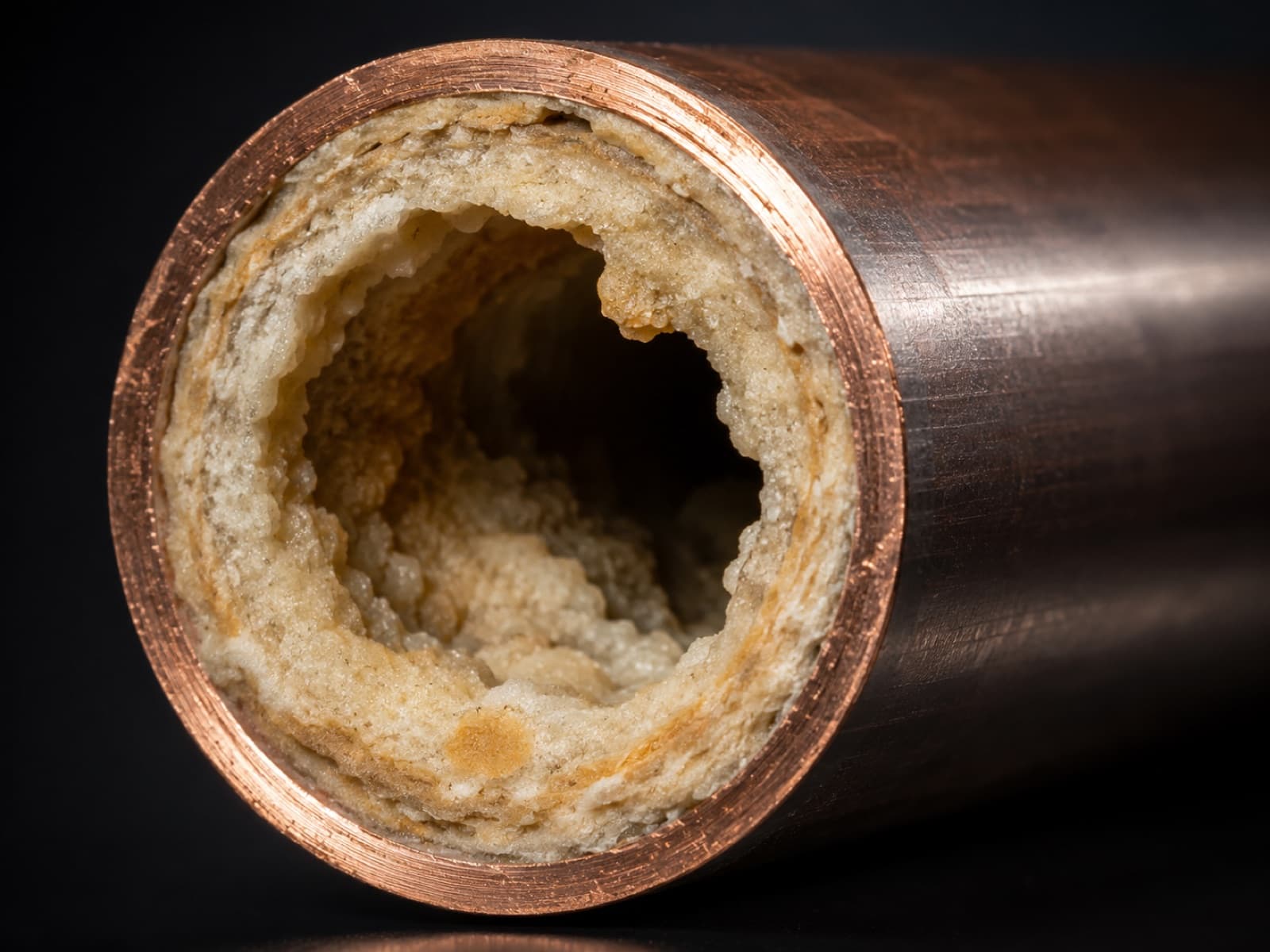 Mineral scale and corrosion built up inside a pipe from common plumbing mistakes in an O'ahu home — Alpha Omega Plumbing