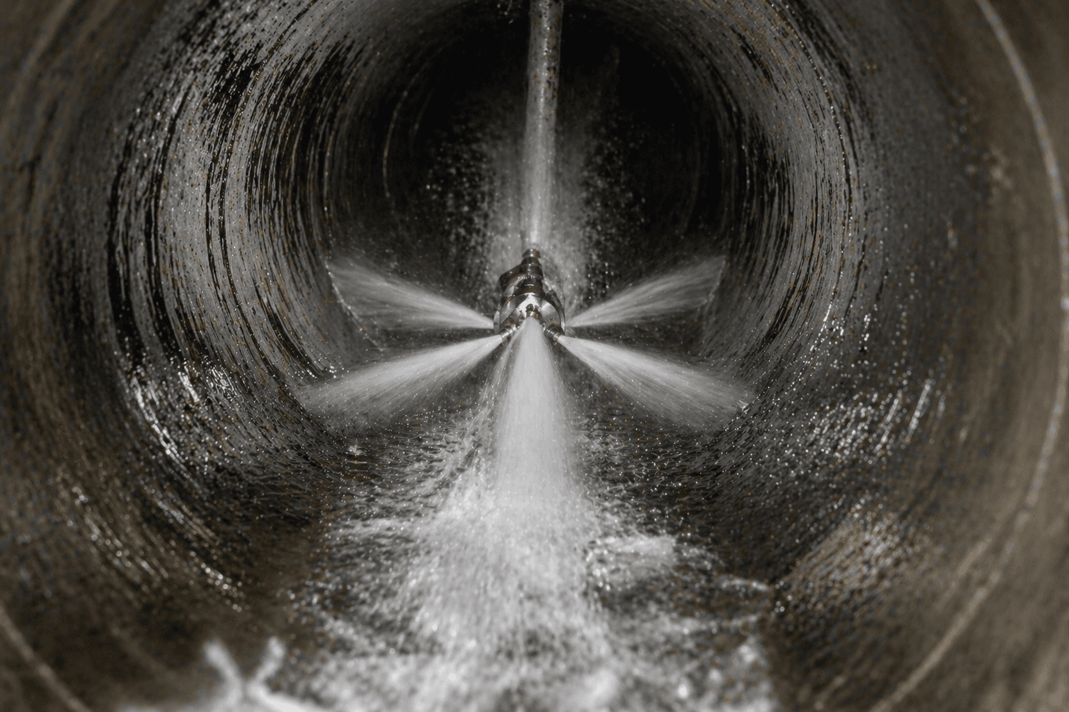 High-pressure water jetting scouring buildup from the inside of a drain pipe on O'ahu — Alpha Omega Plumbing